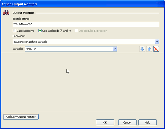 Output Monitors Dialog with one monitor