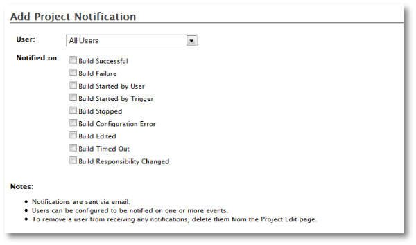 Email notification page for automated builds
