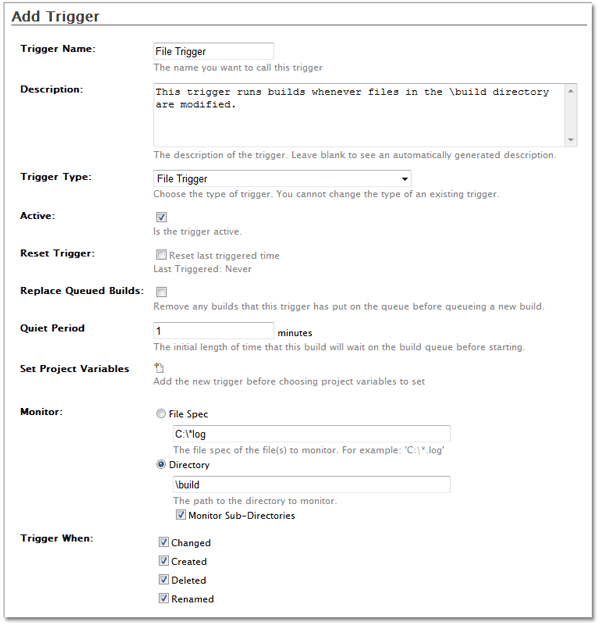 Automated build execution with file triggers