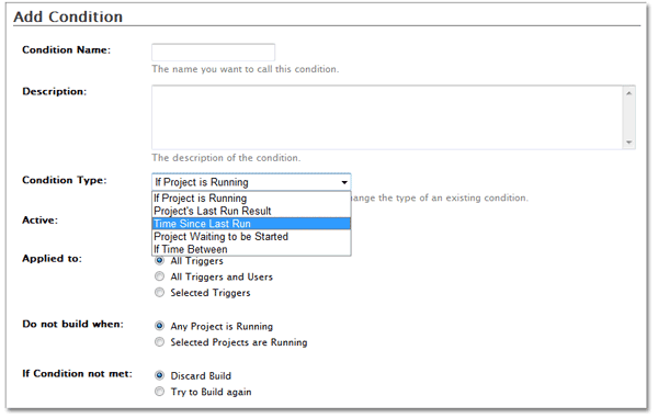 Controlling automated build execution with trigger conditions