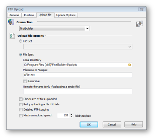 The dialog for uploading files via FTP. 
