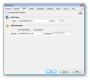 The dialog for sending email as part of your build process.