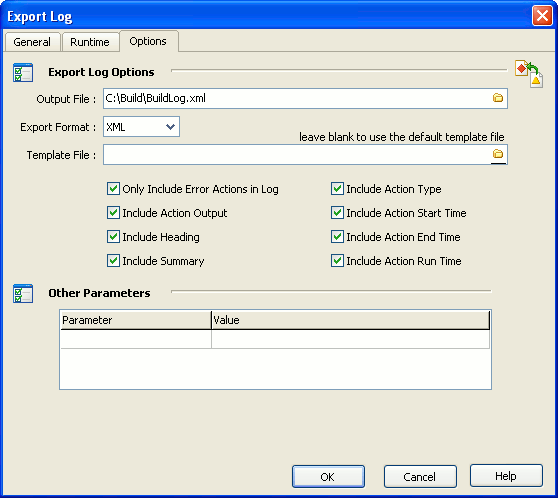 Export Log Properties