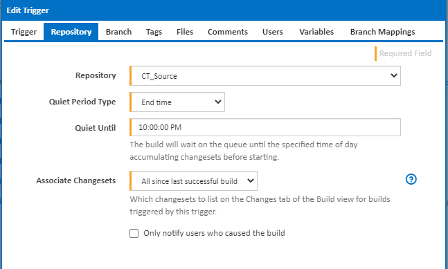 Quiet period end time on repository trigger