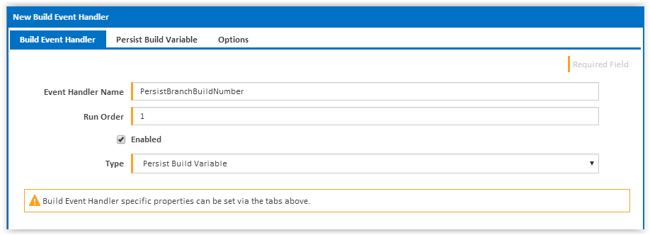 First tab of Persist Build Variable build event handler dialog 