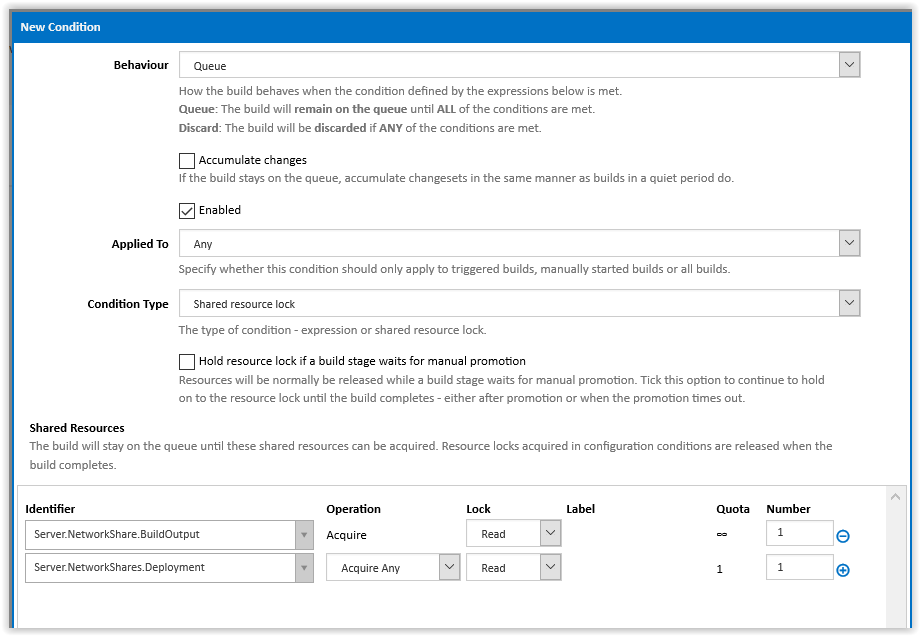 Shared resource lock configuration condition