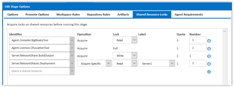 Stage shared resource locks