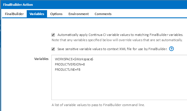 Continua CI - FinalBuilder Action